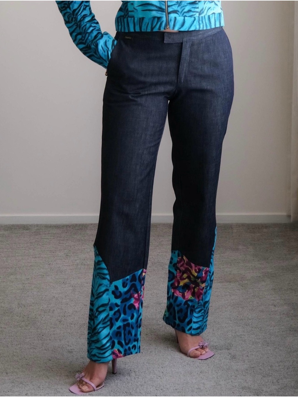 Versace Jeans Collection Indigo with Turquoise Animal-Print Cuffs